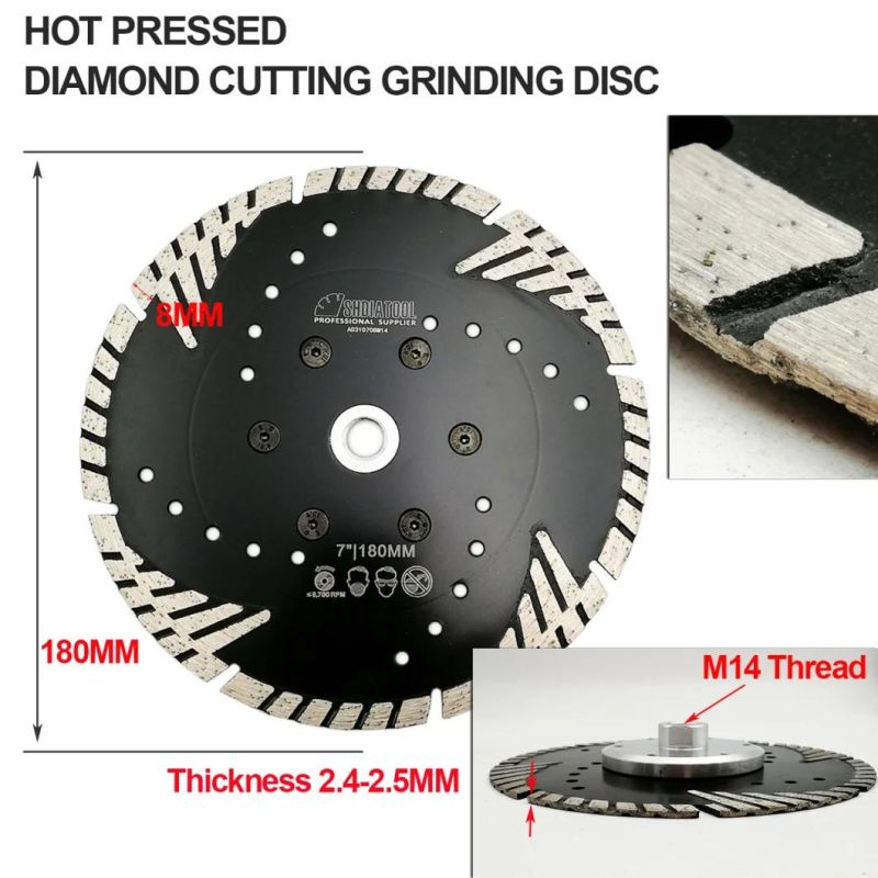 7inch M14 Hot Pressed Diamond Turbo Blade with Slant Protection Teeth