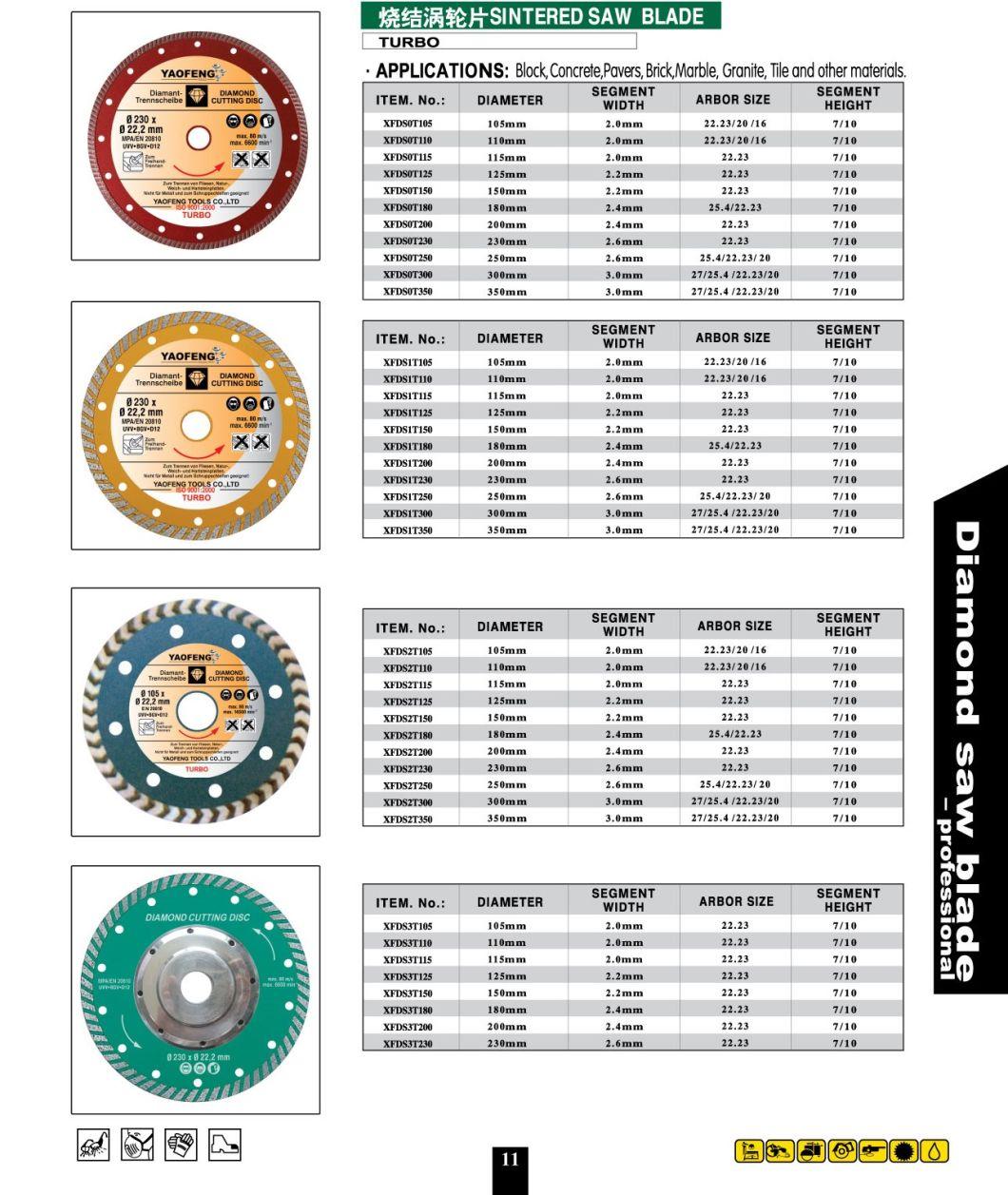 Eurpo Market Excellent Turbo Sintered 230mm Diamond Wet/Dry Cutting Saw Blade