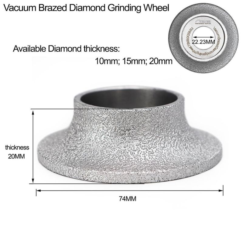 Shdiatool 75mm Vacuum Brazed Diamond Grinding Wheel for Demi-Bullnose Edge Profile Marble Granite Quartz Ceramics Artificial Stone and Glass