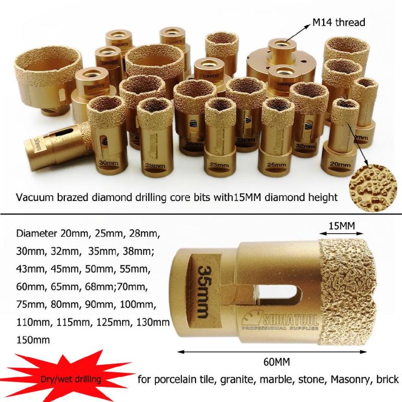 Vacuum Brazed Diamond Core Drill Bit Crown Drill Hole Saw Marble Core Bit for Granite Ceramic Tile Porcelain