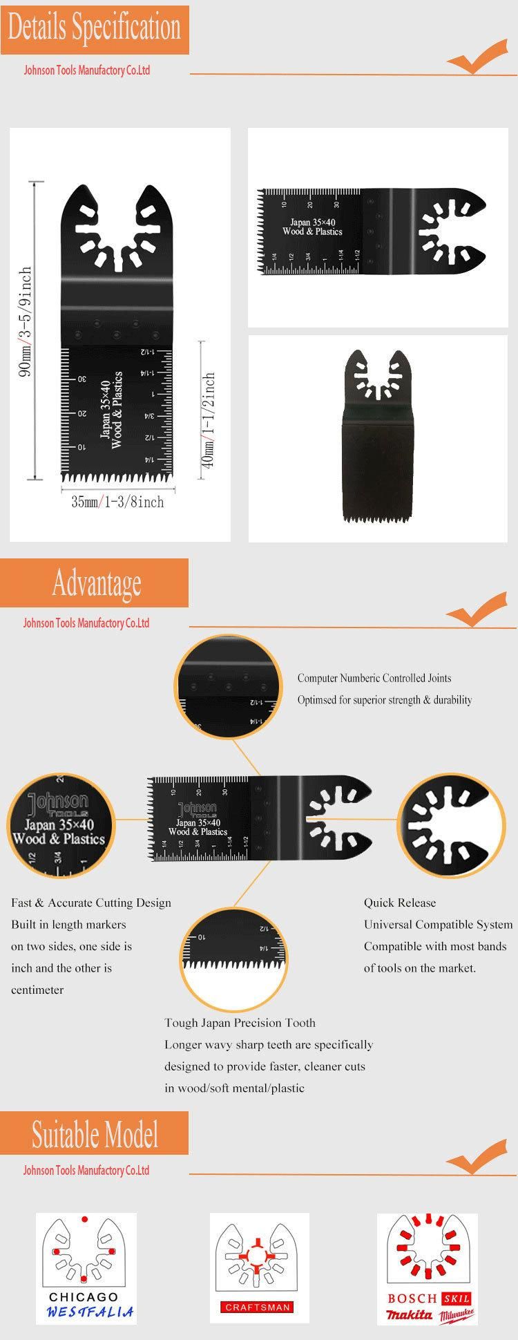 35*40mm Bim Manufacture Oscillating Multi-Tool Blades for Cutting Nails