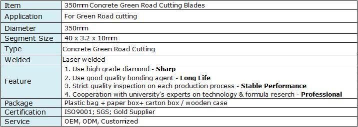 350mm Concrete Road Cutting Diamond Saw Blades for Green Road