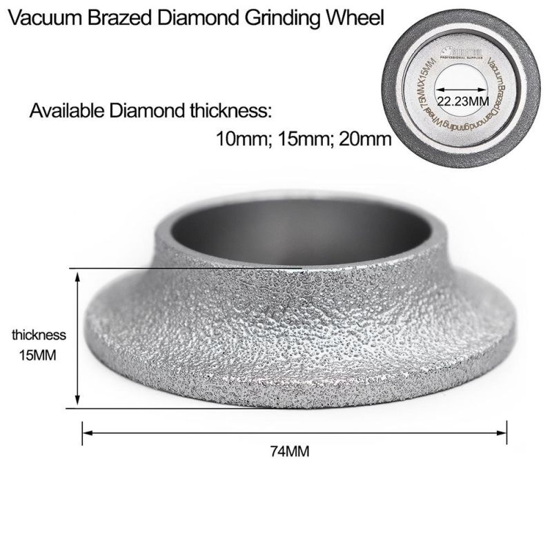 Shdiatool 75mm Vacuum Brazed Diamond Grinding Wheel for Demi-Bullnose Edge Profile Marble Granite Quartz Ceramics Artificial Stone and Glass