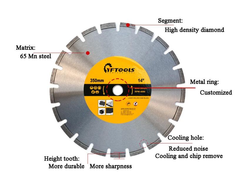 350mm Laser Welded Diamond Cutting Disc Saw Blade for Cutting Marble