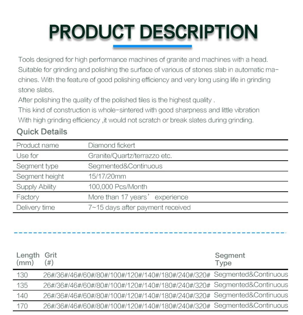 Diamond Fickert for Granite Grinding Metal and Abrasive Resin Fickert