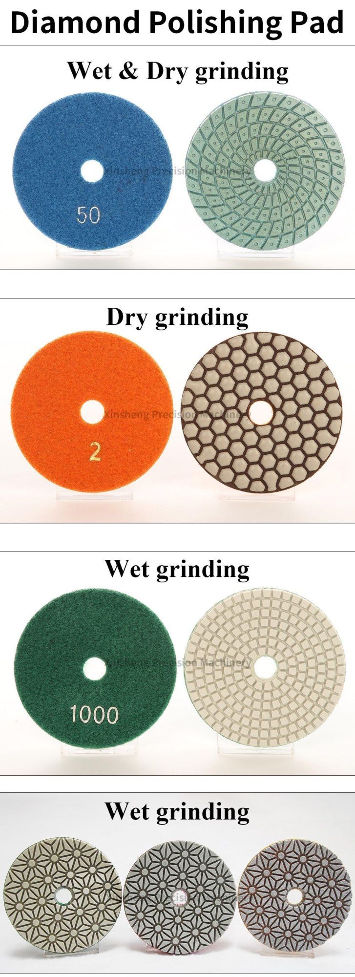 Resin Bond Diamond Dry Polishing Pads for Marble Granite Artificial Stone Terrazzo Tile Processing