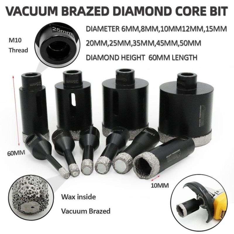 M10 Vacuum Brazed Drilling Core Bits Drills Hole Saw Hole Cutter Diamond Drill Bit for Porcelain Marble Granite with 10mm Diamond Height
